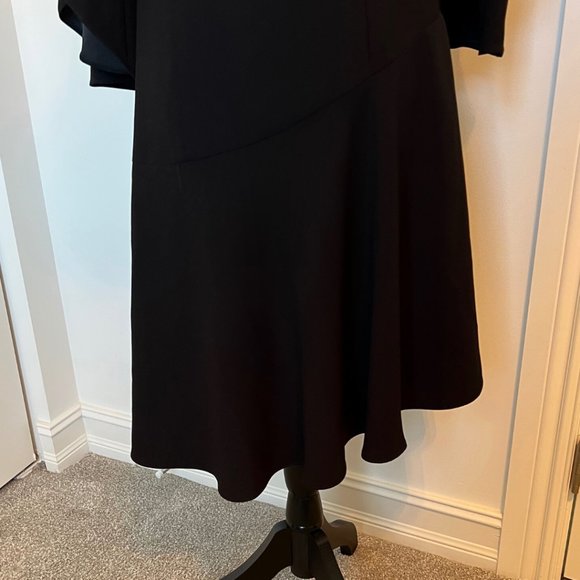 SCRIPTED M Cold Shoulder Bell Sleeve Little Black Dress Asymmetrical - Picture 5 of 16